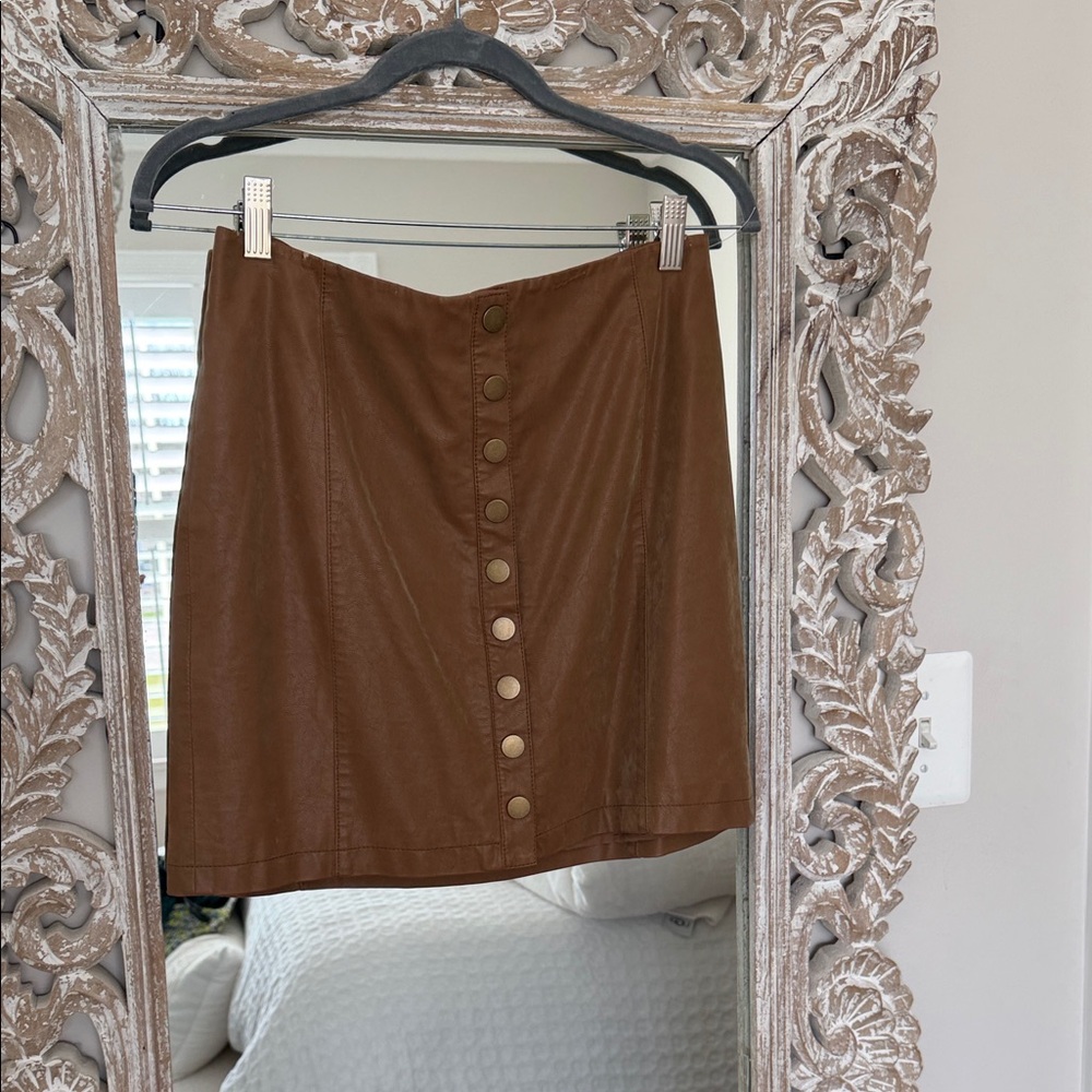 Free People Chestnut Brown Button-Front Women's Skirt
